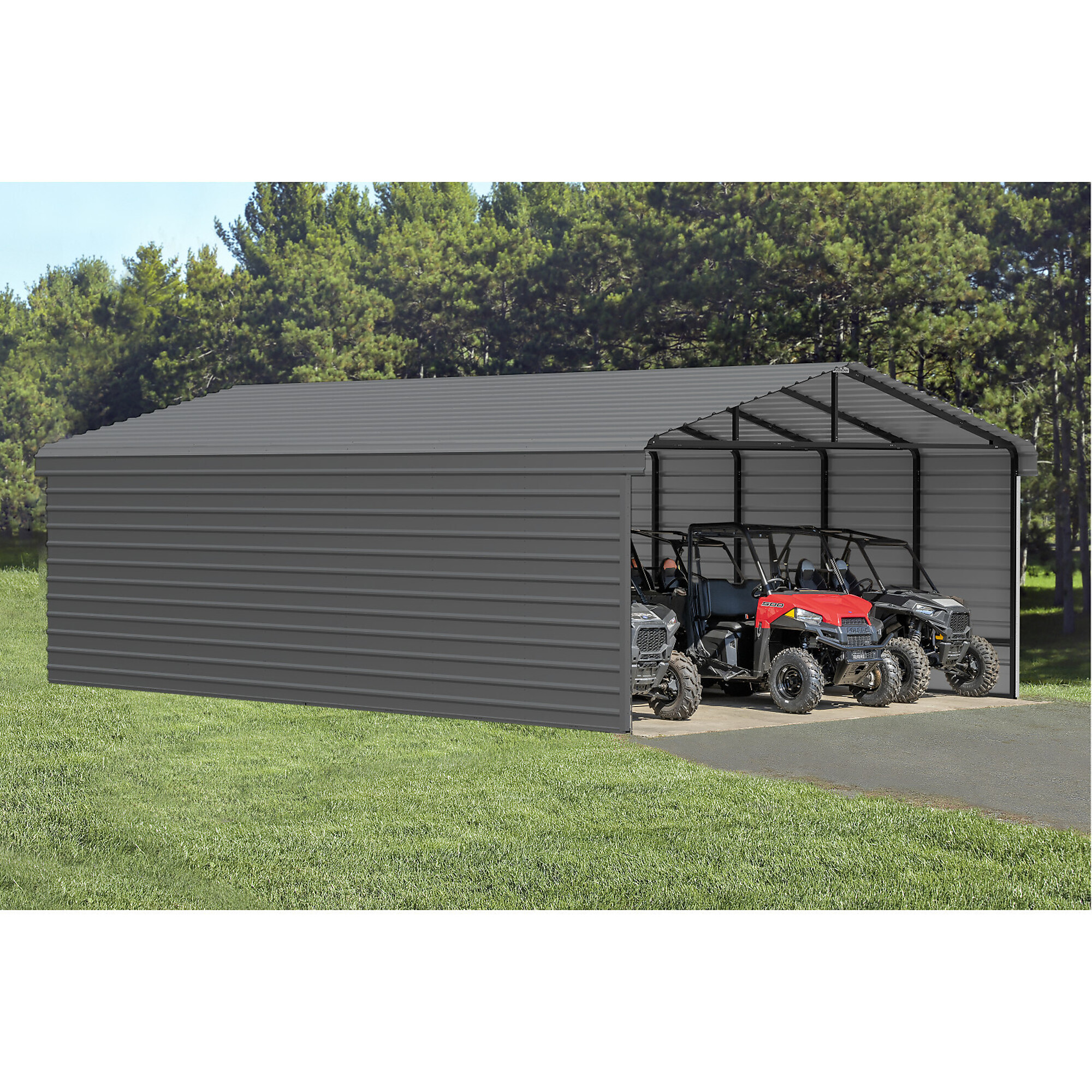 Arrow, Arrow 20x29x7 3 Sided Carport, Width 243 in, Height 118 in, Cover Material Steel, Model# CPHC202907ECL3
